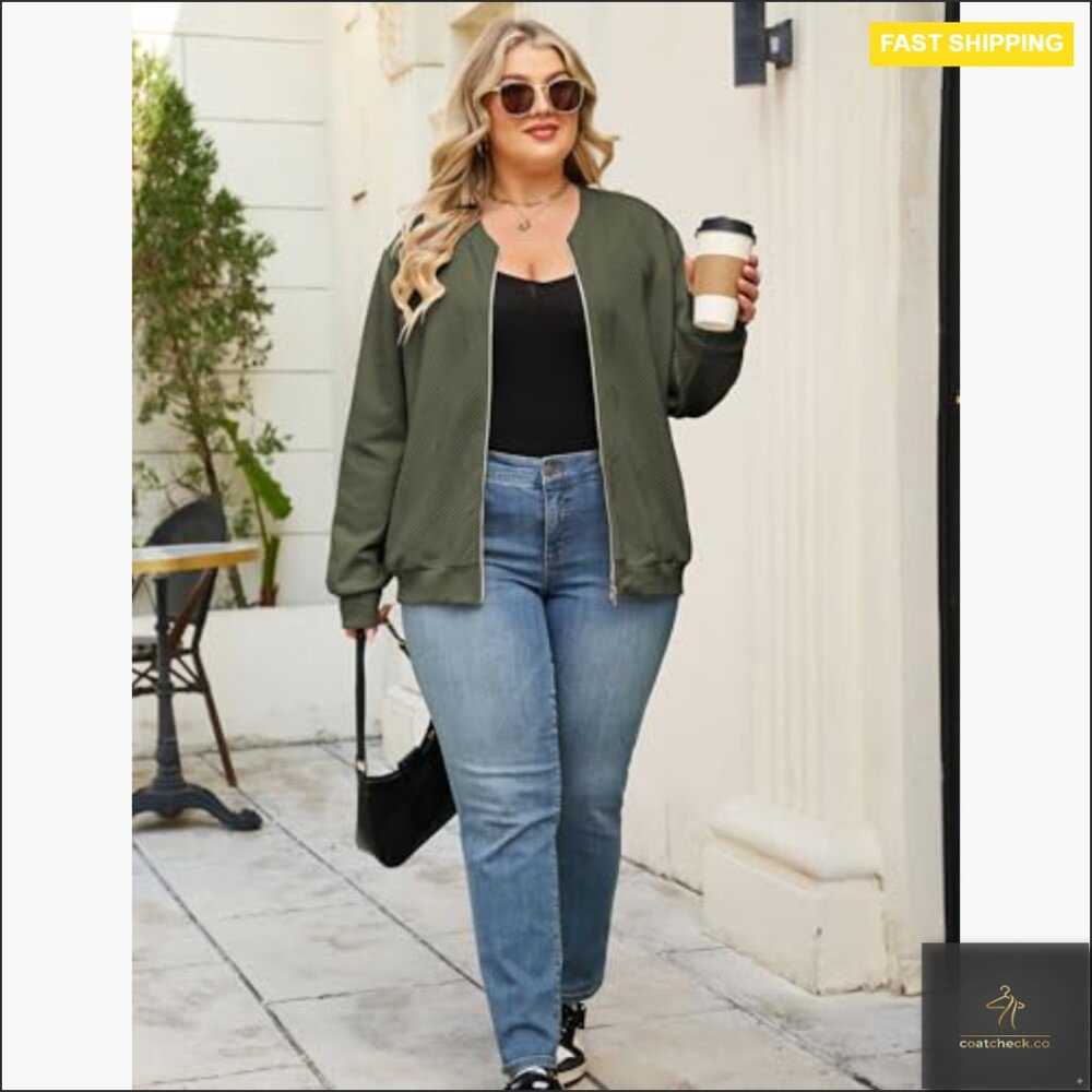 Plus Size Lightweight Bomber Jacket Full Zip Long… - image 2